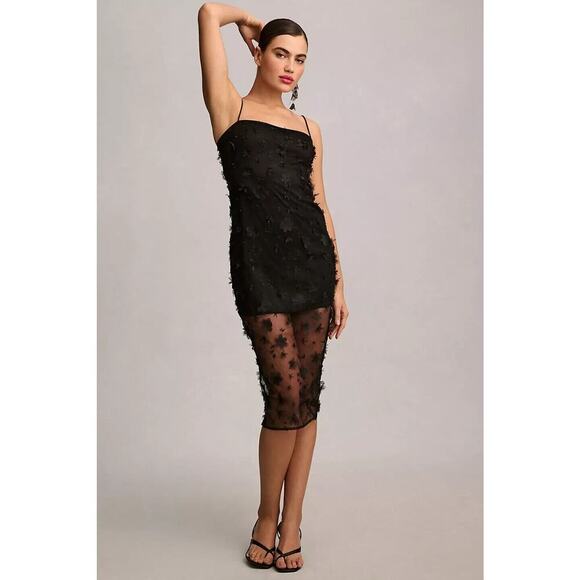 NWT Maeve Sleeveless Mesh 3D Flower Slip Midi Dress Size 10 Black #9F411 - Picture 1 of 13